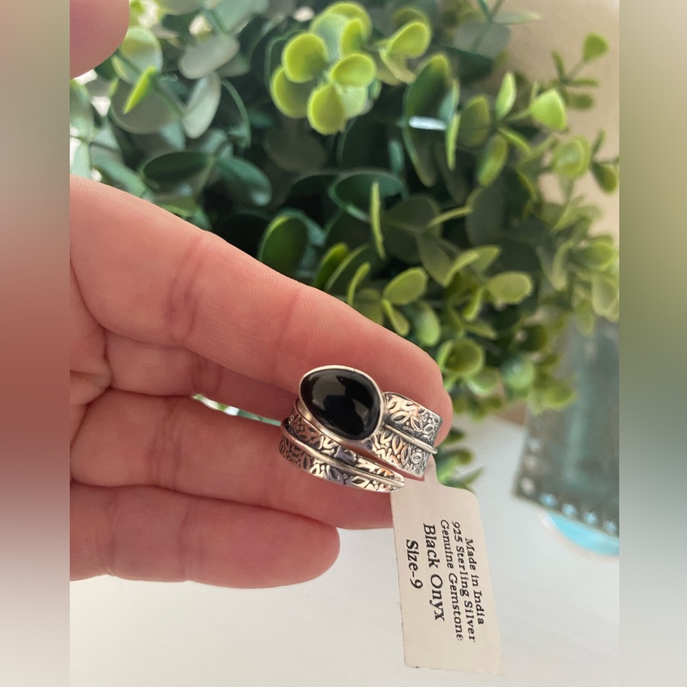 Brand New MARLA JADE DESIGNS  BLACK ONYX FLORAL STERLING SILVER 925 SIZE 9 RING